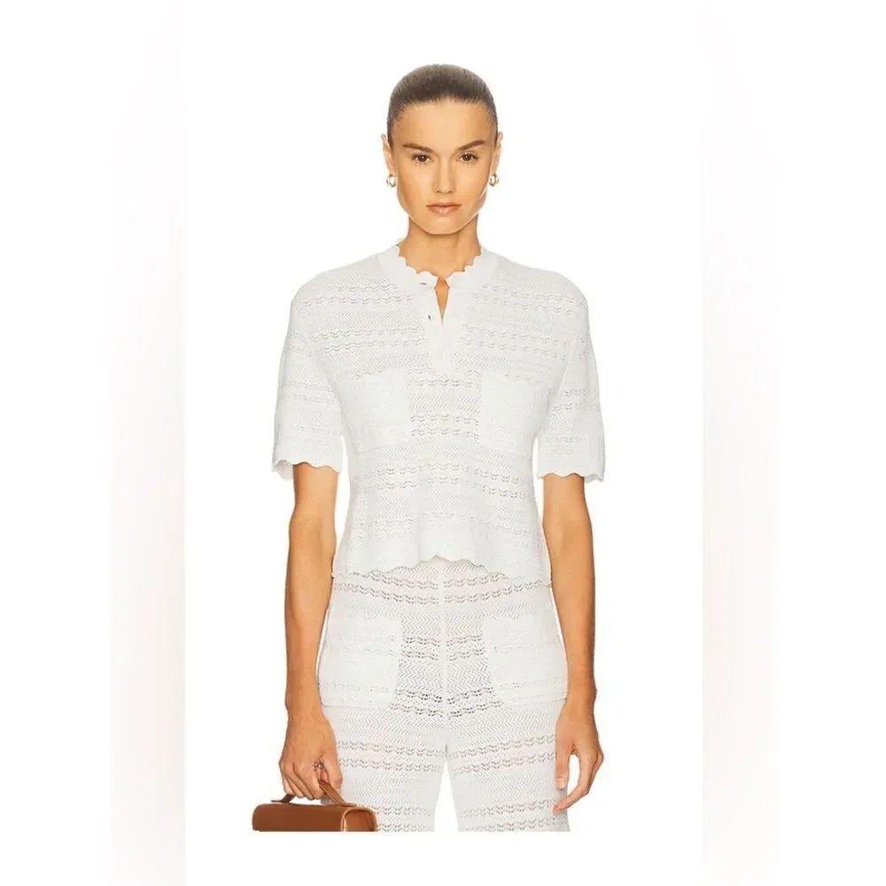 NWT HELSA Kaitltn Scalloped crochet Top in Ivory - Picture 10 of 16